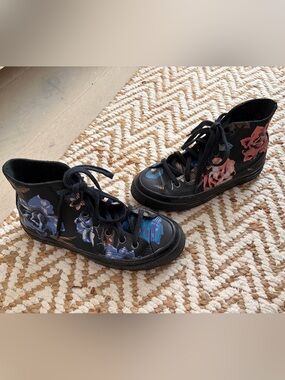 Custom Painted Black Leather Converse All Star High-Top Sneakers